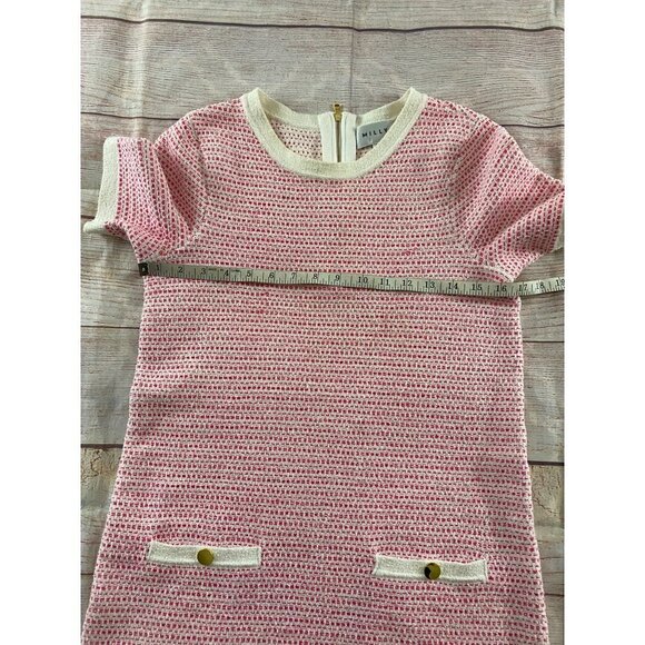 Milly Of New York Women's Pink Short Sleeve Tweed Knit A Line Dress - P - Picture 9 of 12